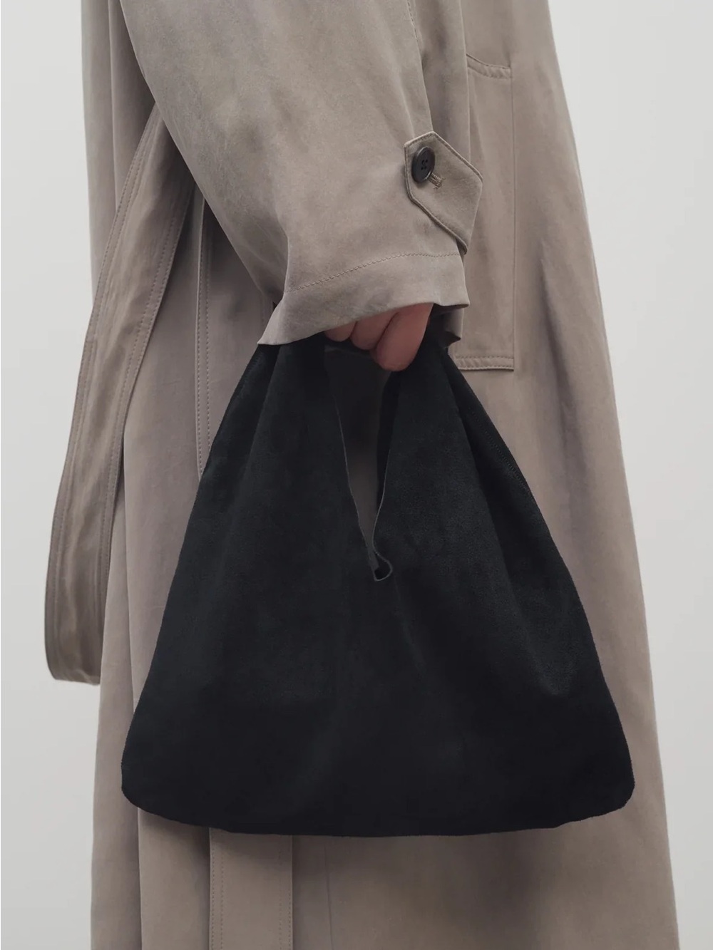 The Row Small Suede Bindle — Black